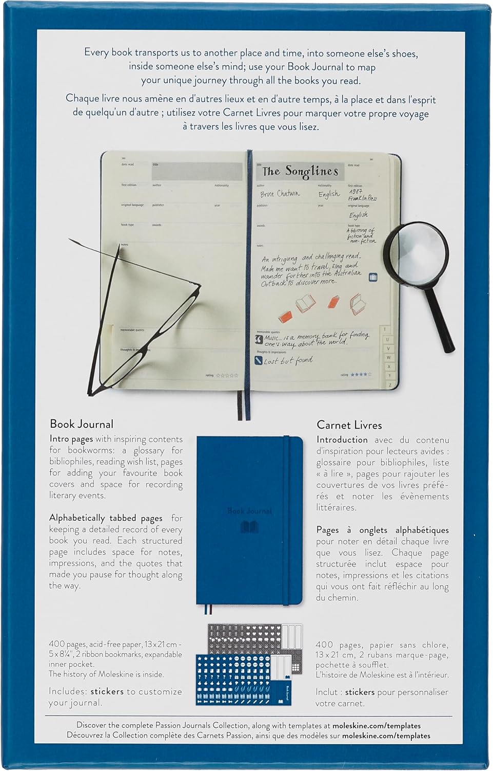 Moleskine Passion Journal, Books, Hard Cover, Large (5" x 8.25") Steel Blue, 400 Pages
