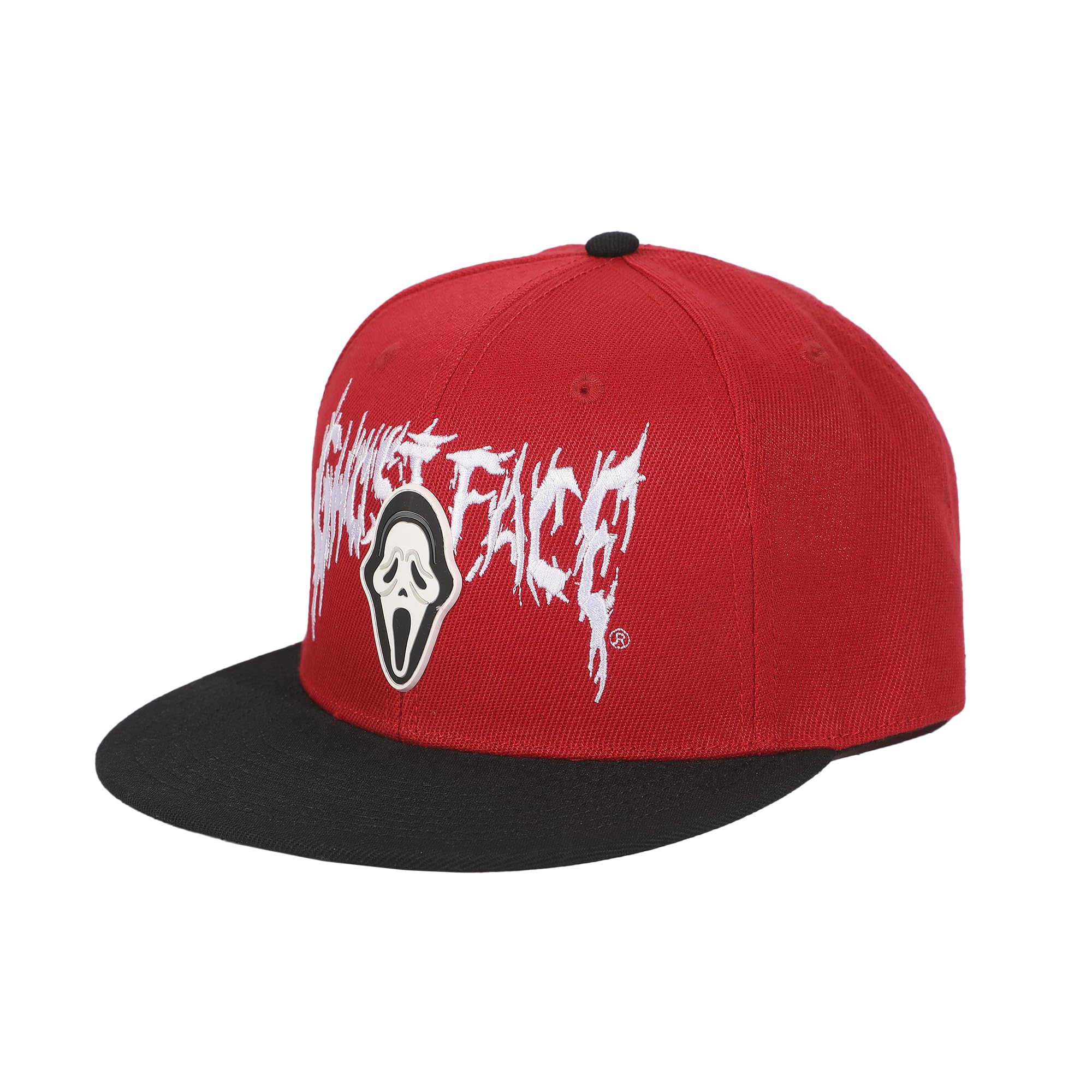 Bioworld Men's Ghostface Mask Rubber Badge Red Flat Bill Baseball Cap
