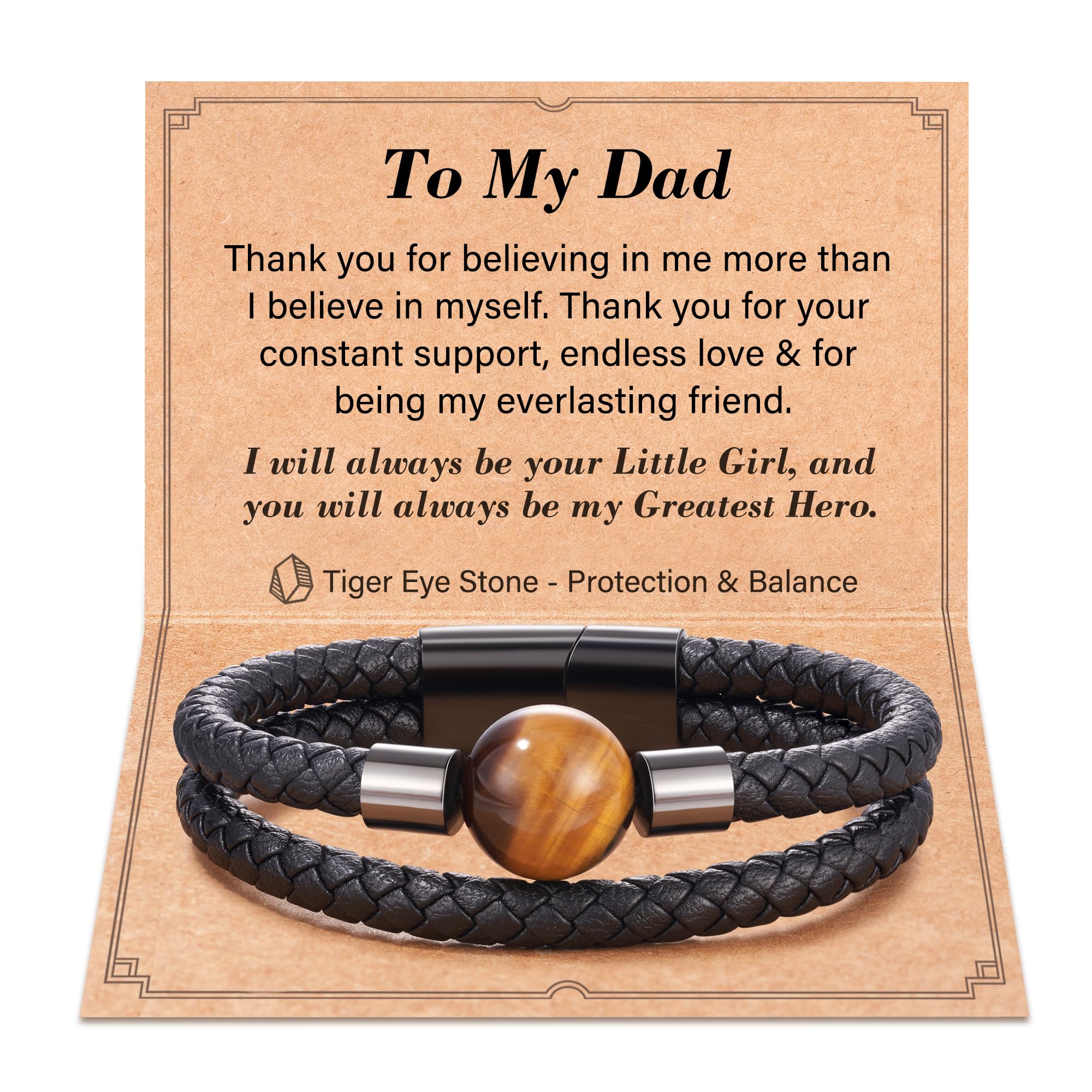 HGDEER Gifts for Dad from Daughter, Tiger Eye Stone Bracelet - Bring Balance, Luck, Prosperity, Happiness, Cool Gifts for Dad Birthday