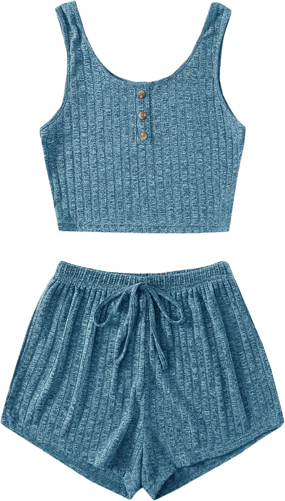 SOLY HUX Women's Button Front Ribbed Knit Tank Top and Shorts Pajama Set Sleepwear Lounge Sets