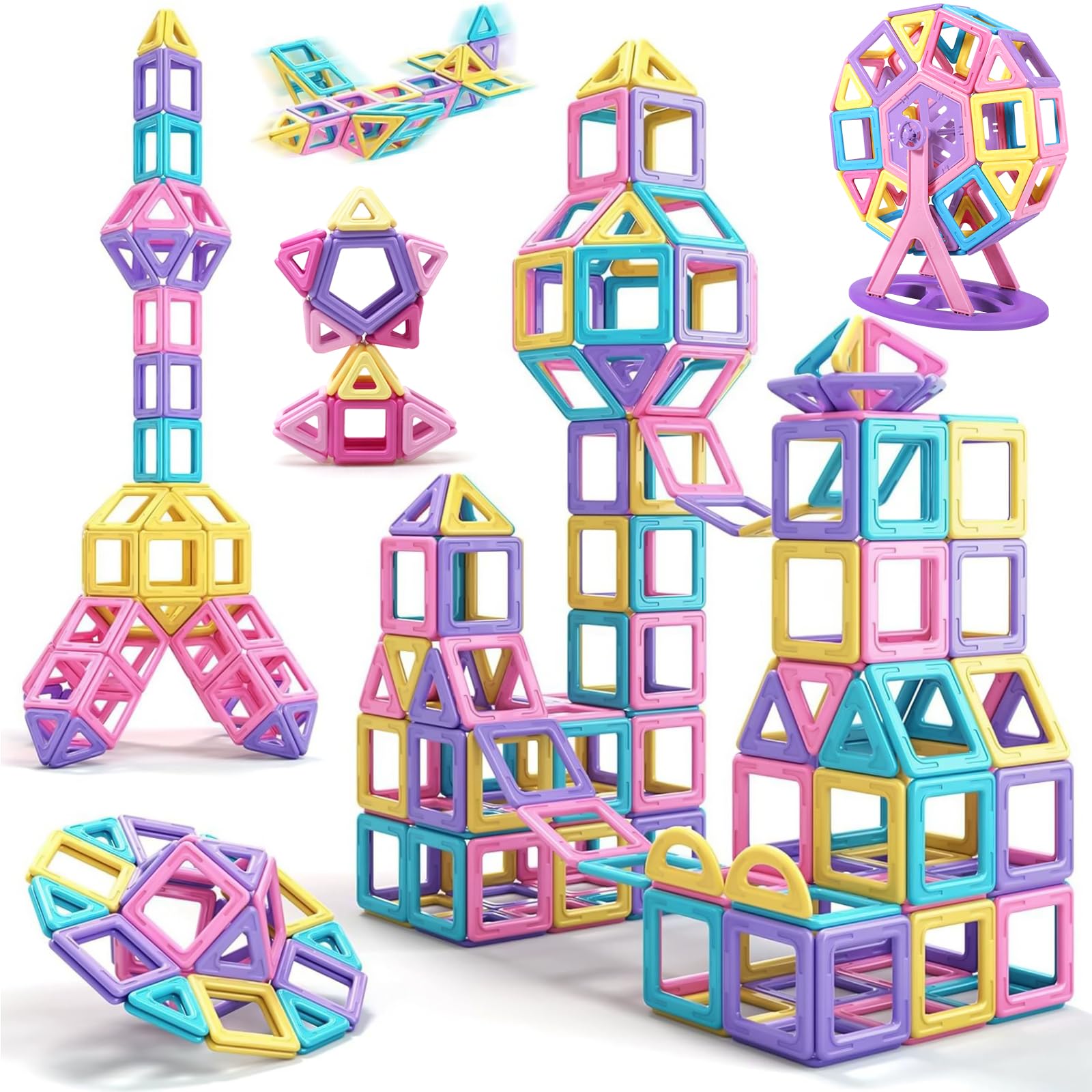 Costruzioni Magnetiche per Bambini 60 Pezzi, Giochi Educativi Mattoncini Magnetici per Bambini Bambina Bimbo 3 4 5 6 7 8 Anni Giochi Educativo Magneti Compleanno Natale Ottima Idea Regalo (B)