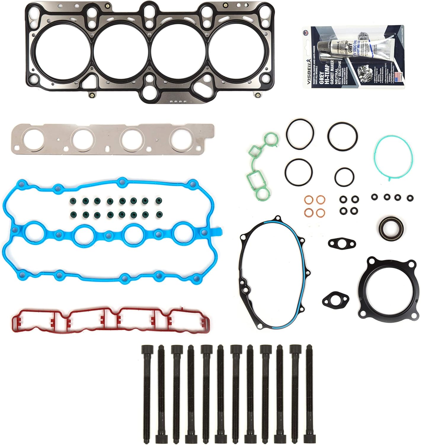 MA-9761251580 Head Gasket Bolts Set Compatible With/For 05-11 Audi A3 A4 Quattro Q5 Turbo 2.0L DOHC BPY BPG
