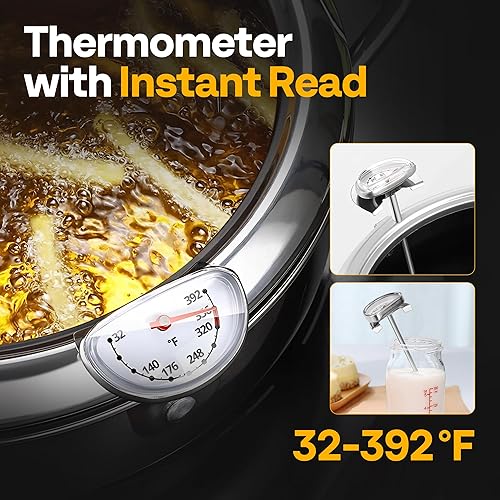 Miniatura 3 de VIVOHOME Olla de Freidora Profunda de 9.8 Pulgadas 3.2 L de Acero Inoxidable 304 con Pinza, Sartén para Tempura con Termómetro para Pollo, Pescado,