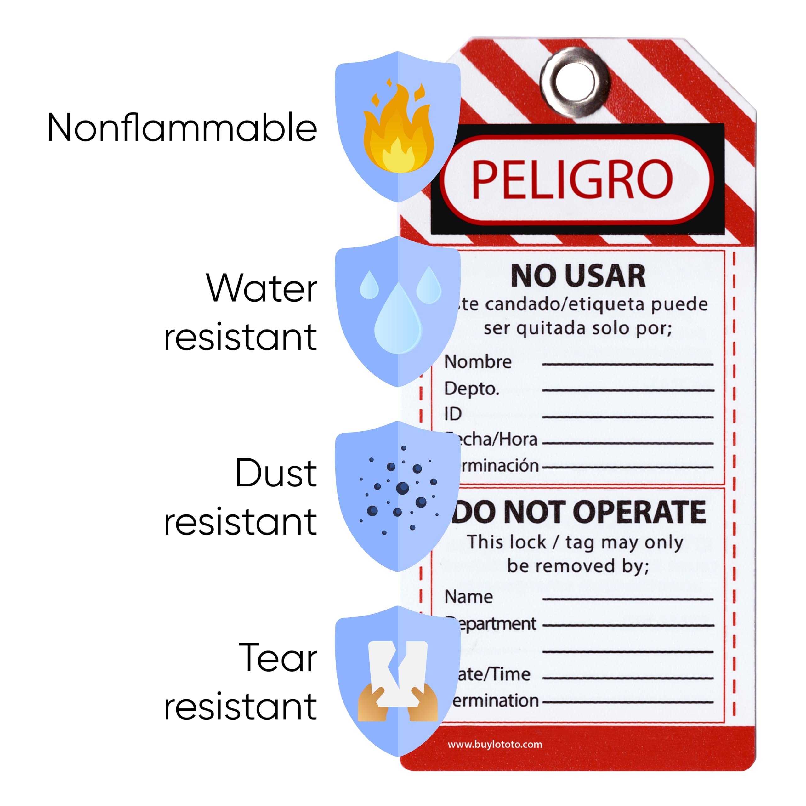 Ke Kilitle Etiketle Lockout Tagout Tags, Premium 0.50 mm Vinyl, 3x6 inch, Waterproof, OSHA Compliant, Recyclable, Customizable - Danger Do Not Operate (50)