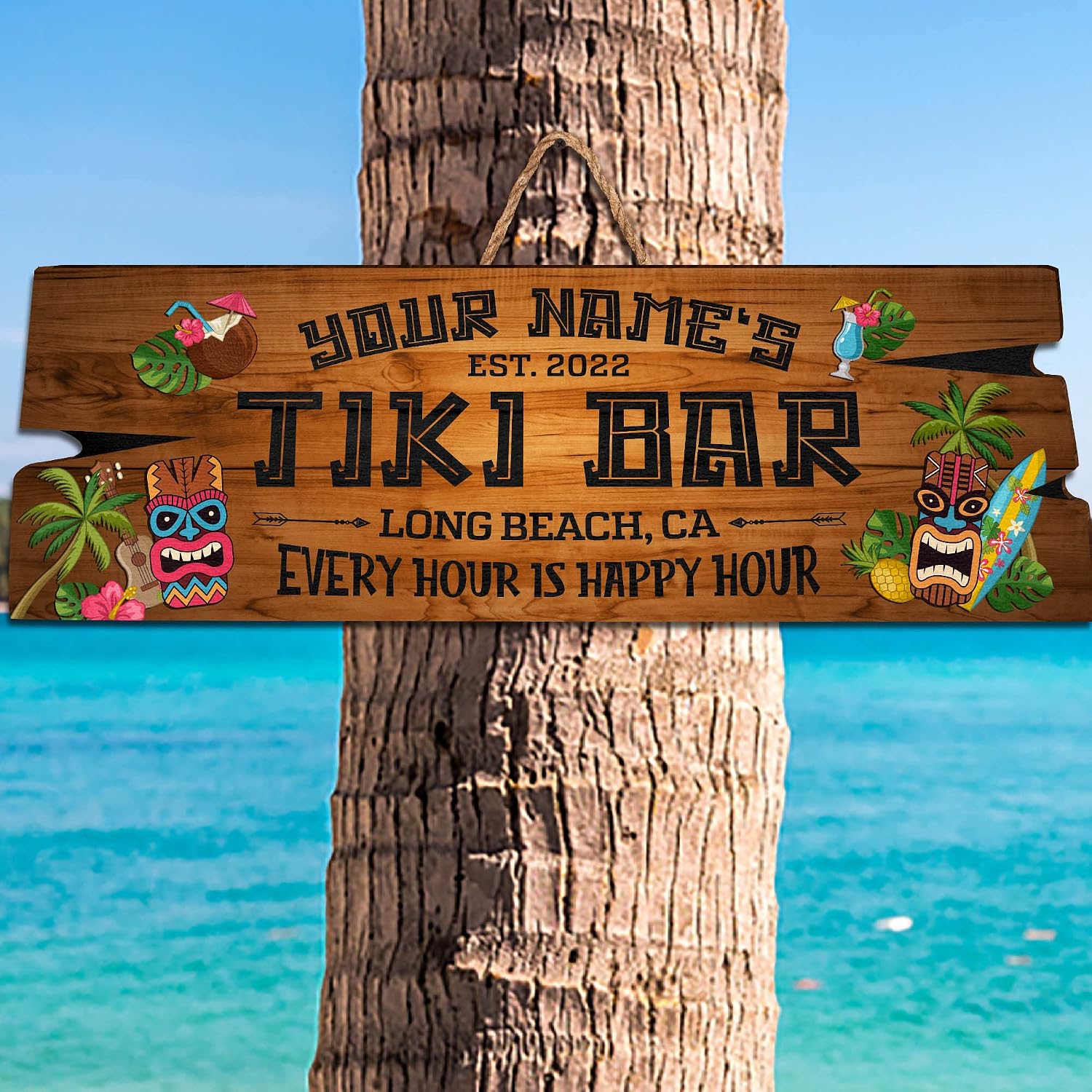 Custom Tiki Bar Pool Bar Wooden Sign Door Wall Plaque, Lounge Poolside Backyard Bar & Grill Porch Deck Patio Garden Yard Firepit Decorations Outdoor Open Bar, Personalized Gifts for Family (03)