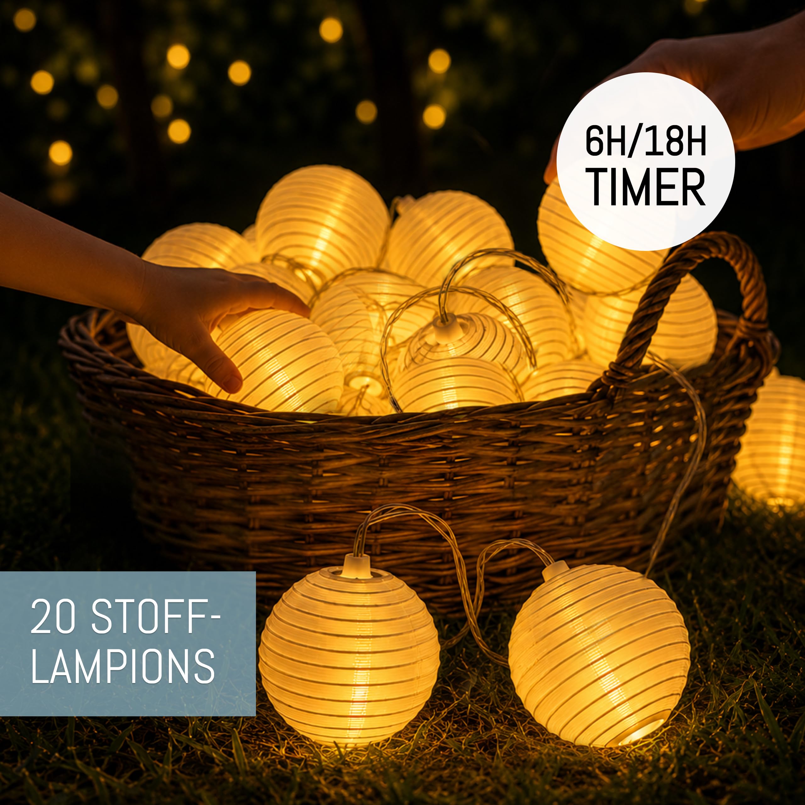 Cobus CozyHome Lampions Lichterkette Batterie - 7 Meter mit 8 Modi & Timer