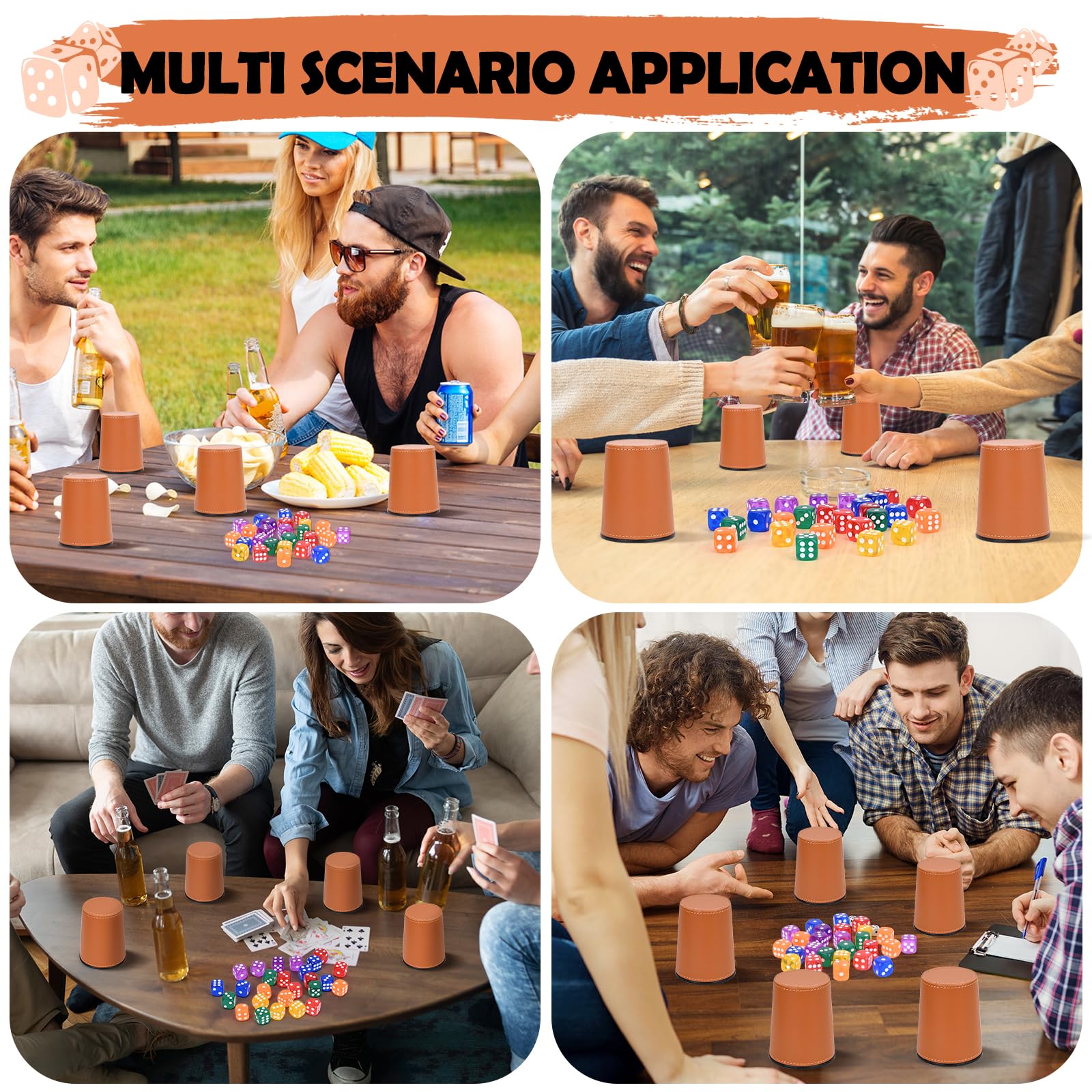 Cubilete Dados Poker, Juego de Dados, 6 Cubiletes Y 36 Dado, Taza de Dados de Cuero, para Juegos De Fiesta Interactivos, Juguetes para Lanzar (Marrón)