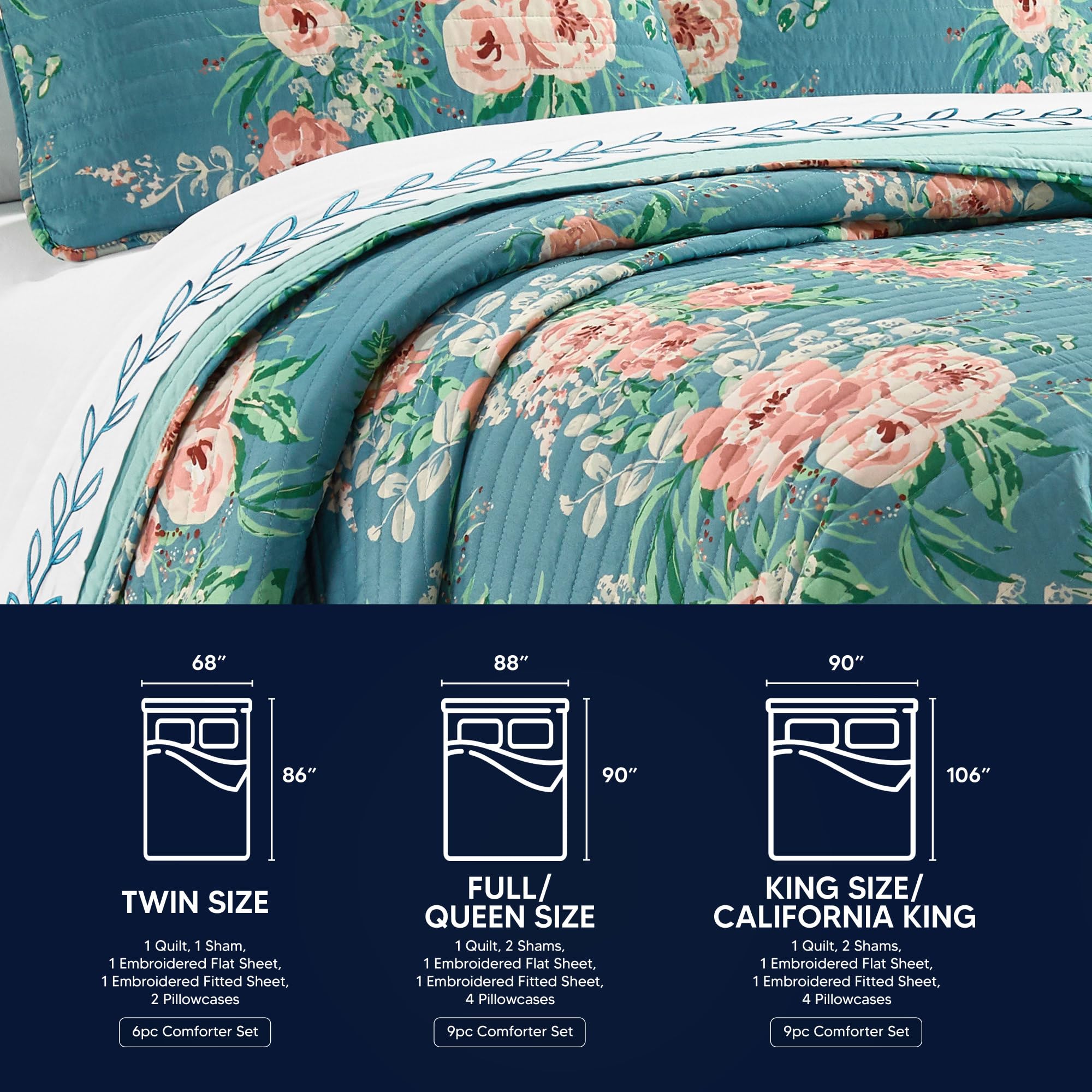 Chic Home Malea 9-teiliges Bettwäsche-Set Mit Blumen- & Geometrie-Muster – Doppelbett, Rosa, Superweiche Mikrofaser