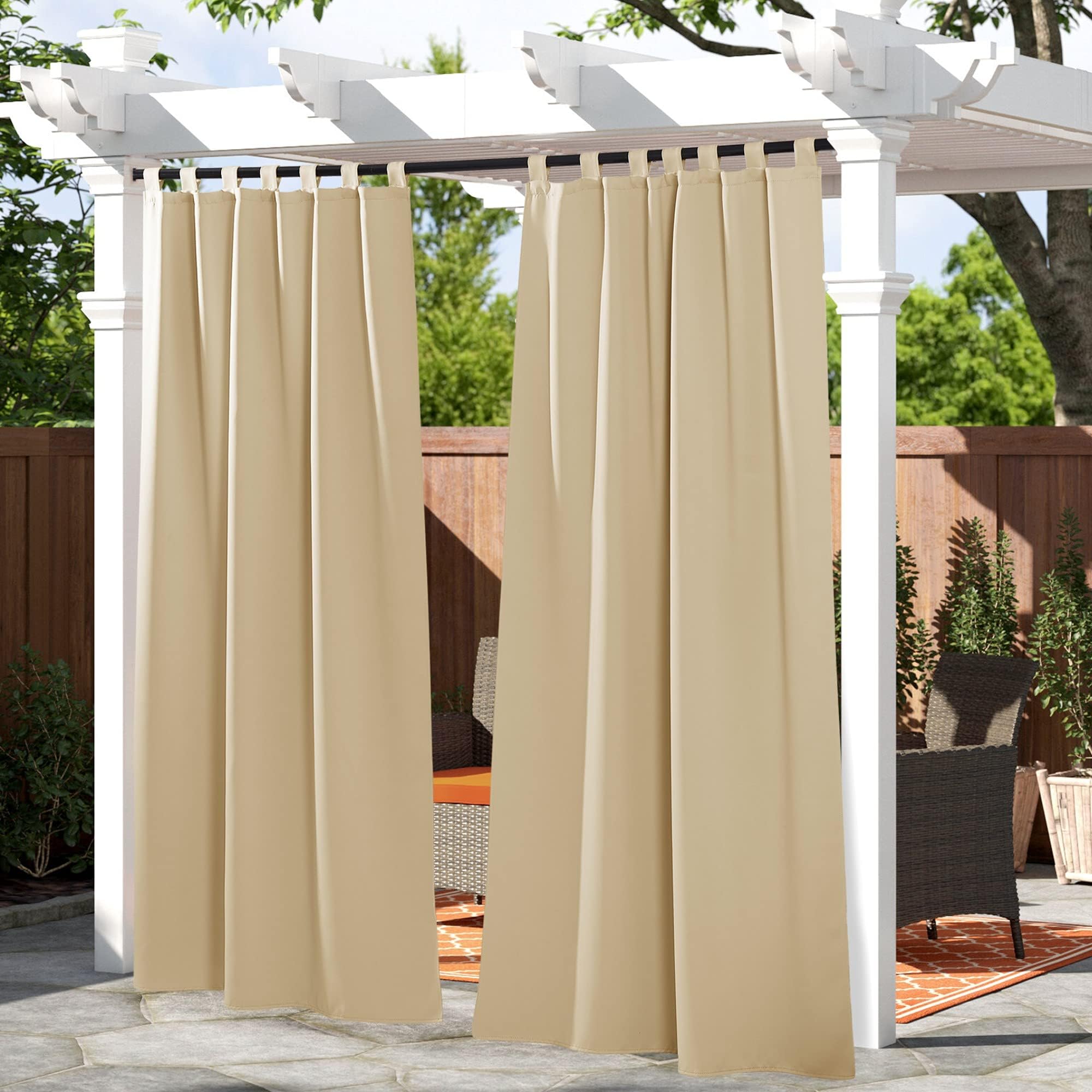 PONY DANCE Outdoor Curtain Drapes - Patio Drapes Water-Proof Fabric Window Curtain for Patio/Balcony/Front Porch, 52 W x 95 L, Biscotti Beige, 1 Panel