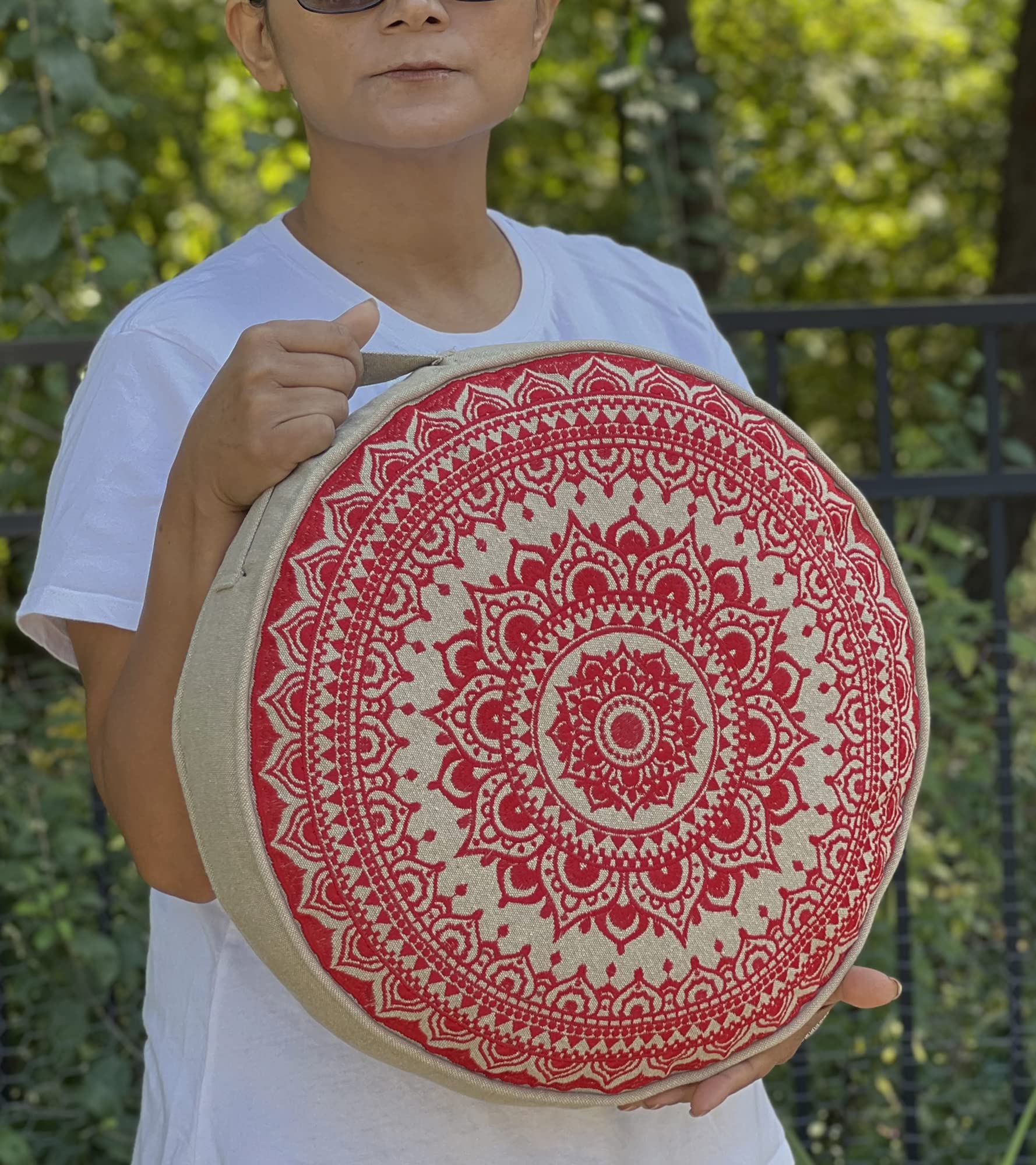 Tibetan Meditation Cushion Traditional Pillow, Comfortable Floor Pillow Beautiful Mandala Cover, Large Floor Sitting Cushion Includes A Carrying Bag