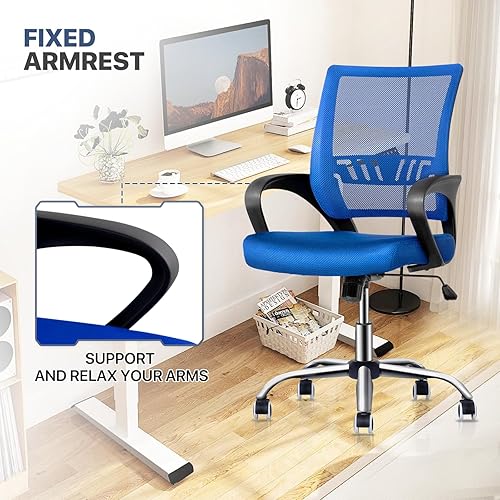 Miniatura 9 de MoNiBloom Silla de oficina de malla, silla de computadora de respaldo medio con diseño ergonómico, silla giratoria con soporte lumbar, capacidad de