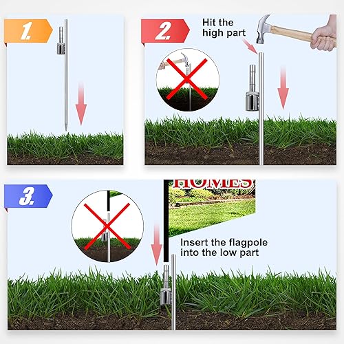 Miniatura 2 de Anley Estaca de tierra de 19.5 pulgadas, punta de acero inoxidable con rodamiento de manga, se adapta a postes de bandera de aleteo con un diámetro