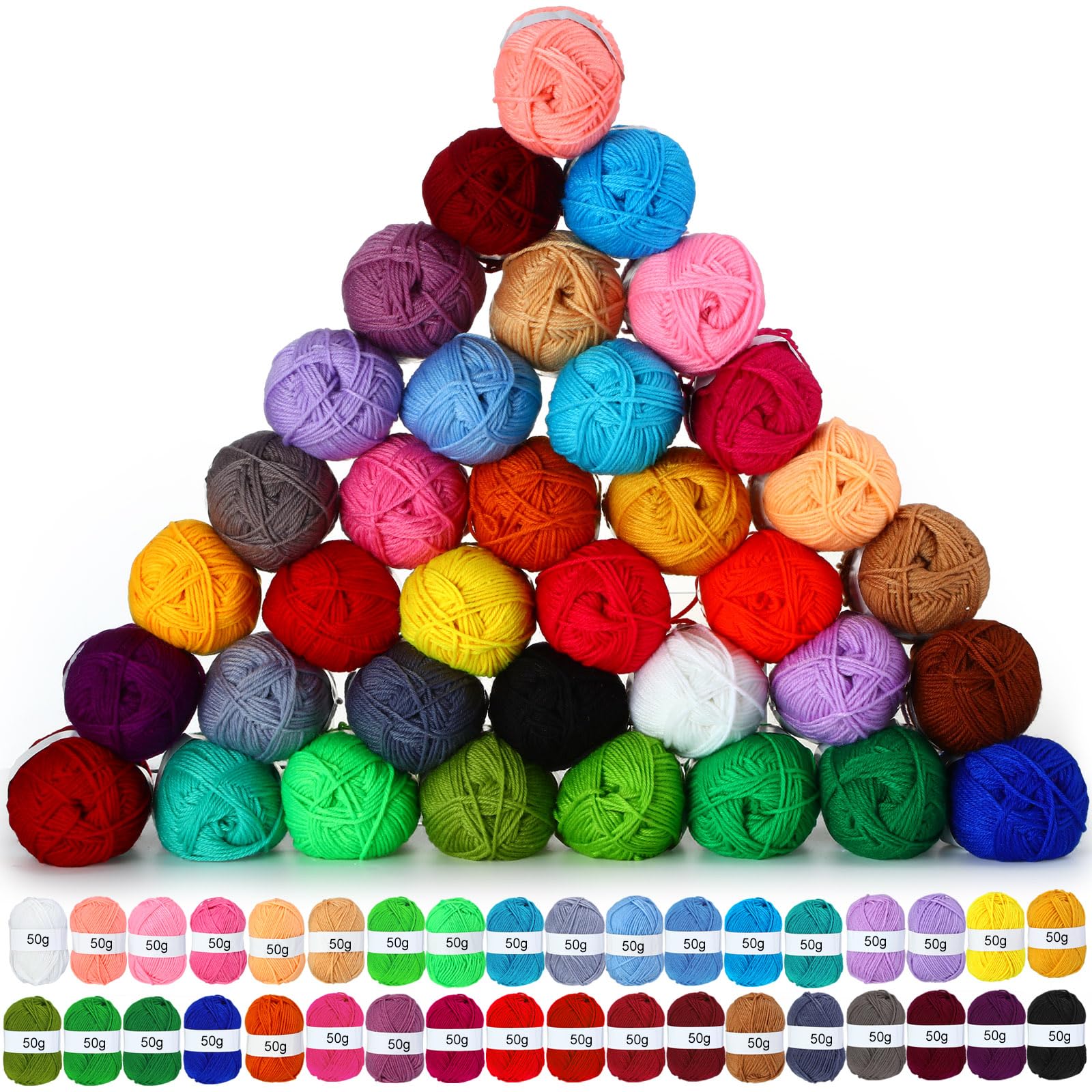 Coume 36 Polyester-Garnknäuel zum Häkeln, 50 g, 3000 m, mehrfarbig, DIY, weiches Baumwollgarn, Großpackung zum Weben, Stricken, Anfänger, Puppen, Geschenke, Handwerk (36 Farben)