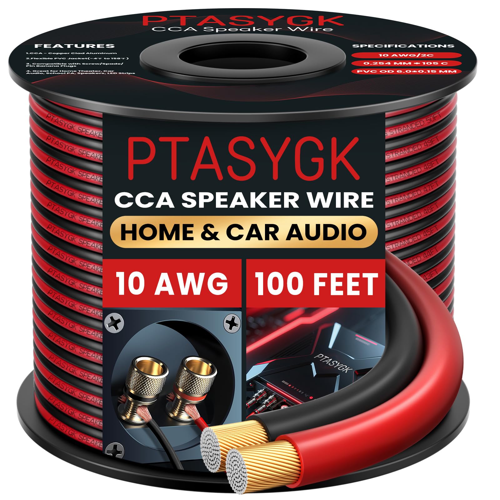 Cable de altavoz de calibre 10 de 100 pies