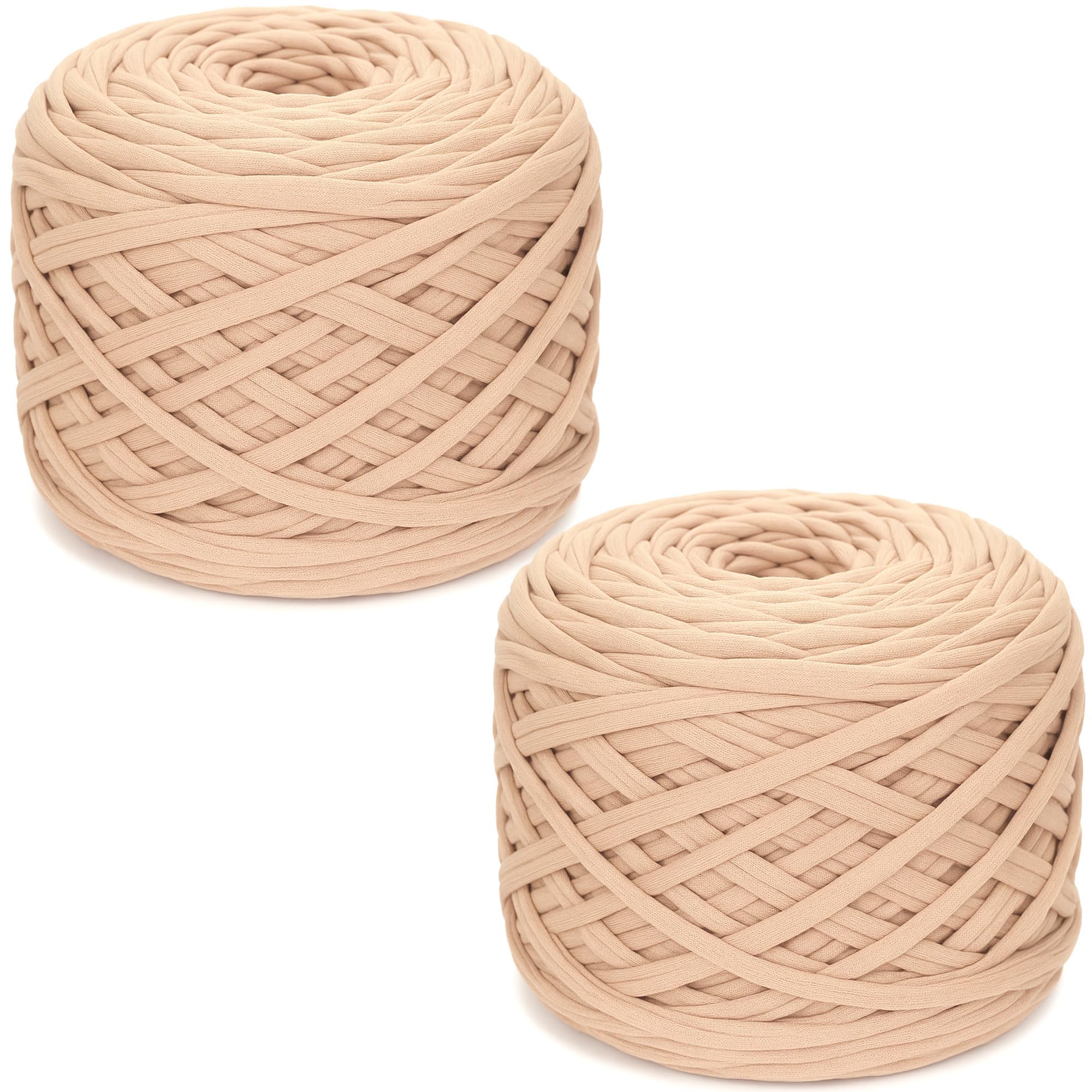 285gx2 Chunky Tshirt Yarn for Crocheting,2 CM Wide Thick Crochet Elastic Fabric,Hand Knitting T-Shirt Yarn for Crochet Cushion,Doll,Basket,Bag and Blanket(Khaki)