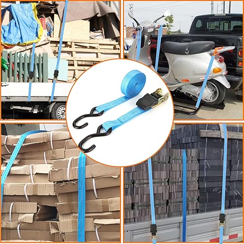Miniatura 7 de 6 correas de amarre resistentes de 1 pulgada de 20 pies con ganchos, resistencia a la rotura de 2200 libras, correas de trinquete de carga para