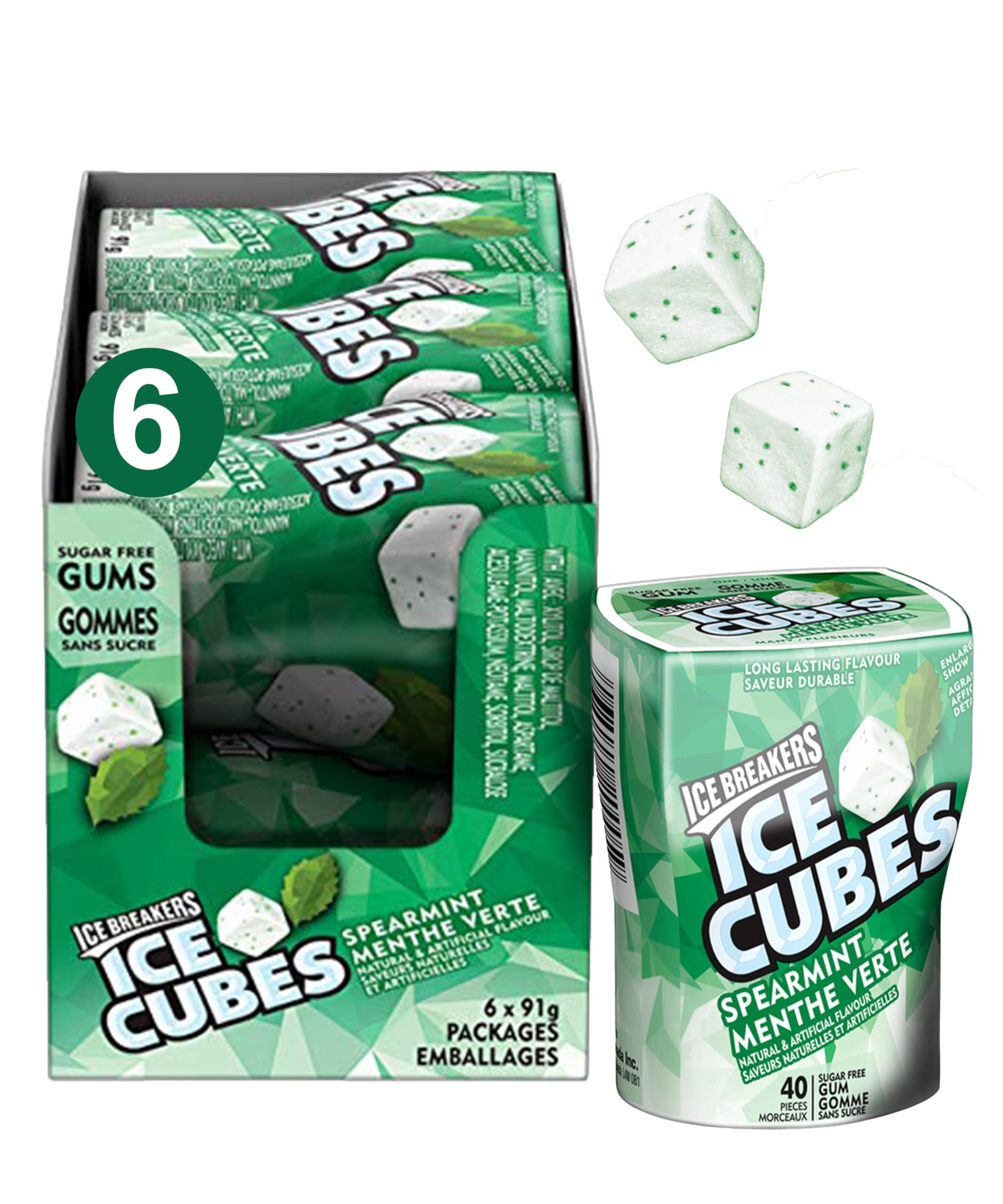 ICE BREAKERS Ice Cubes Spearmint Sugar Free Gum, Mint Candy, Candy