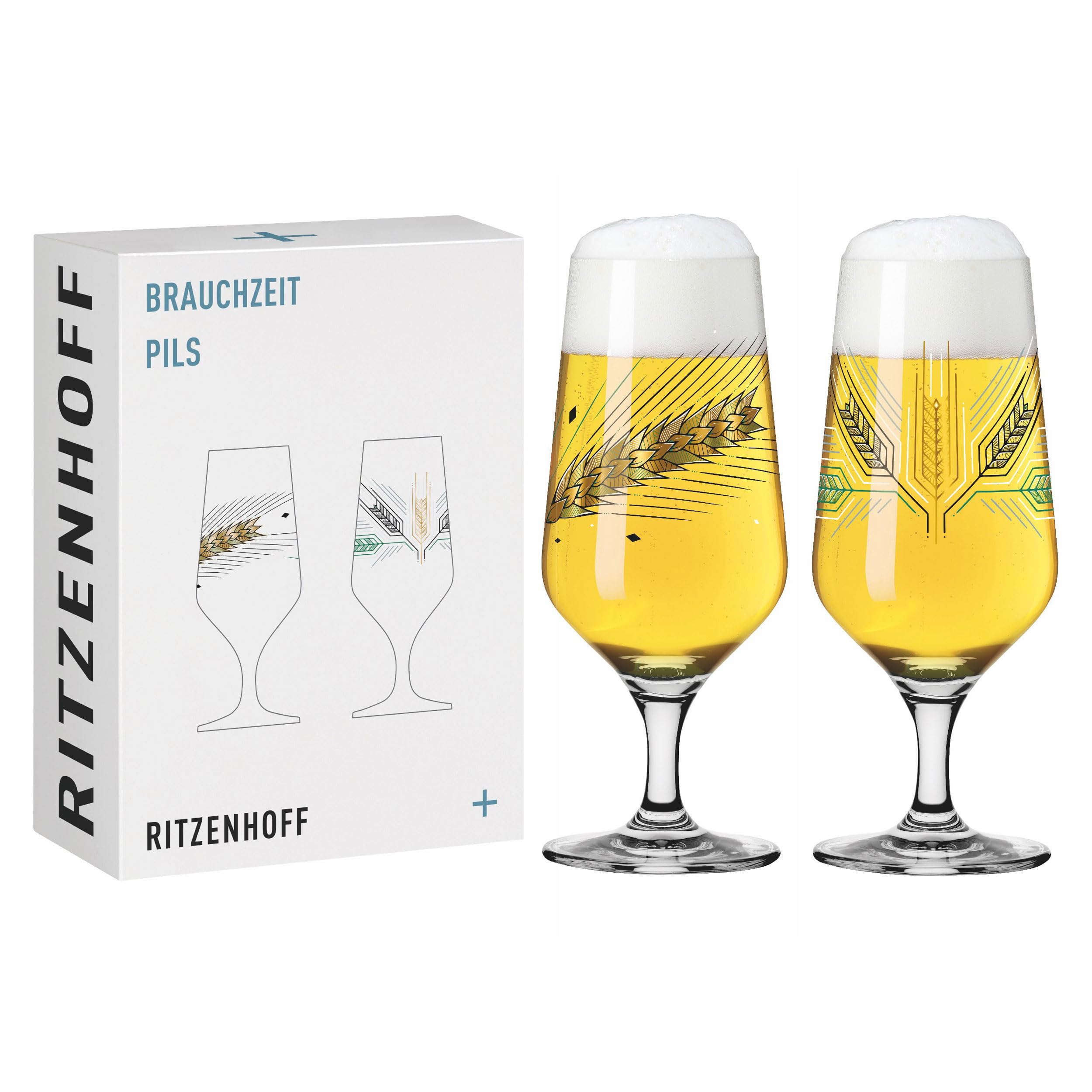 Ritzenhoff 3471003 Beer Glass 300 ml – Set of 2 – Brauzeit Series, Motif No. 3 – Barley, Multi-Coloured – Made in Germany
