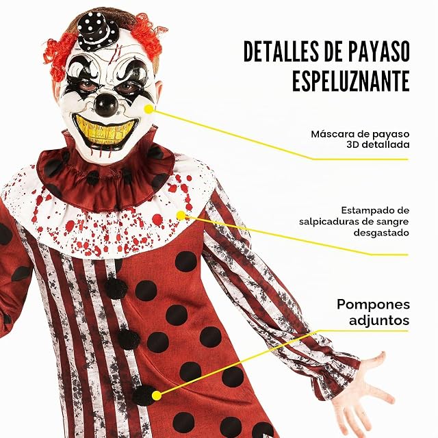 Foto 8 de 8 de Morph Disfraz Payaso Siniestro Niño, Disfraz Halloween Niño, 12-14 años