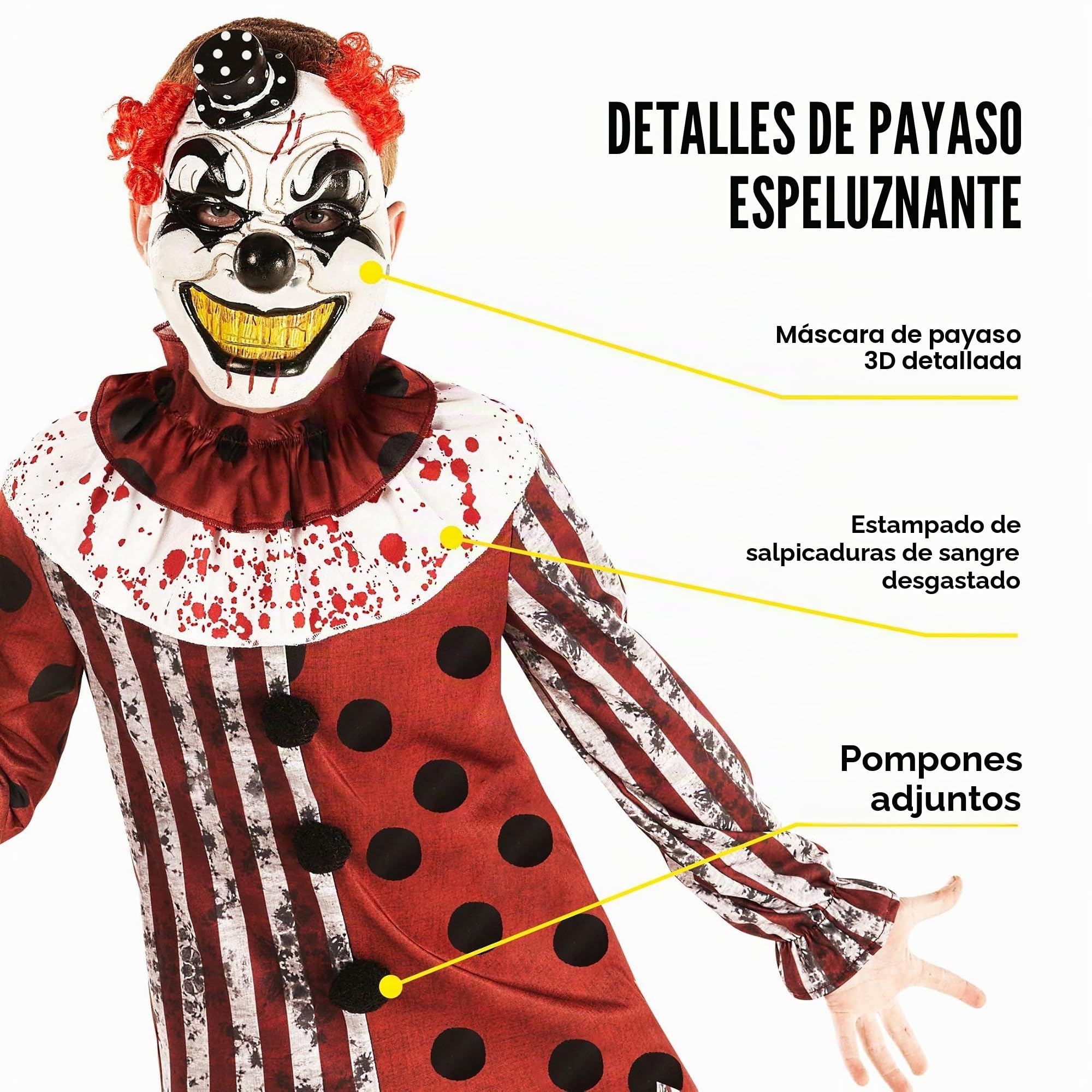 Morph Disfraz Payaso Siniestro Niño, Disfraz Halloween Niño