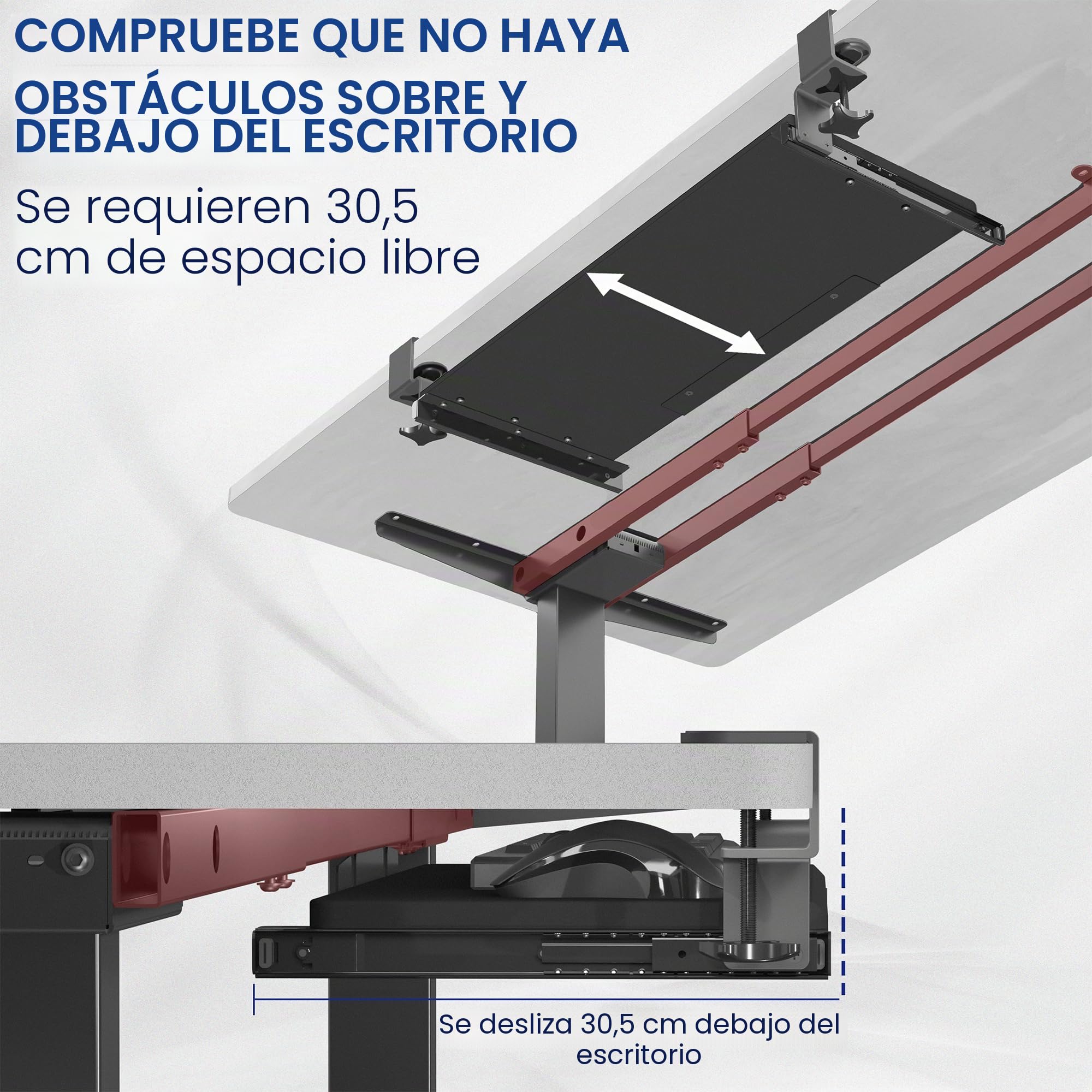 VIVO - Bandeja para teclado para debajo del escritorio, extraíble, con sistema de montaje de abrazadera C extrafuerte, plataforma deslizante para ordenador para escribir y trabajar con ratón