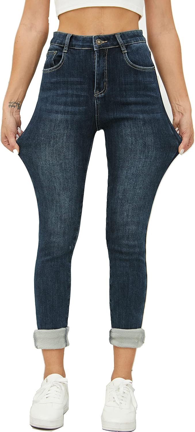 heipeiwa Women's Winter Jeans Fleece Lined Jeans Thermal Thick Skinny Denim Pants Slim Stretch Warm Jeggings