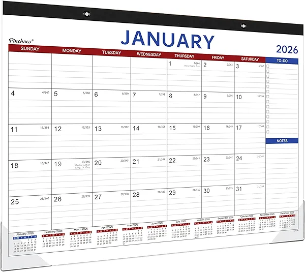 2026 Desk Calendar - Large Desk Calendar 2026, Jan 2026 - Dec 2026, 12 Months Calendar, 17" x 12", Desk Pad, Large Ruled Blocks, To-Do List & Notes, Desk/Wall Calendar for Planning or Organizing