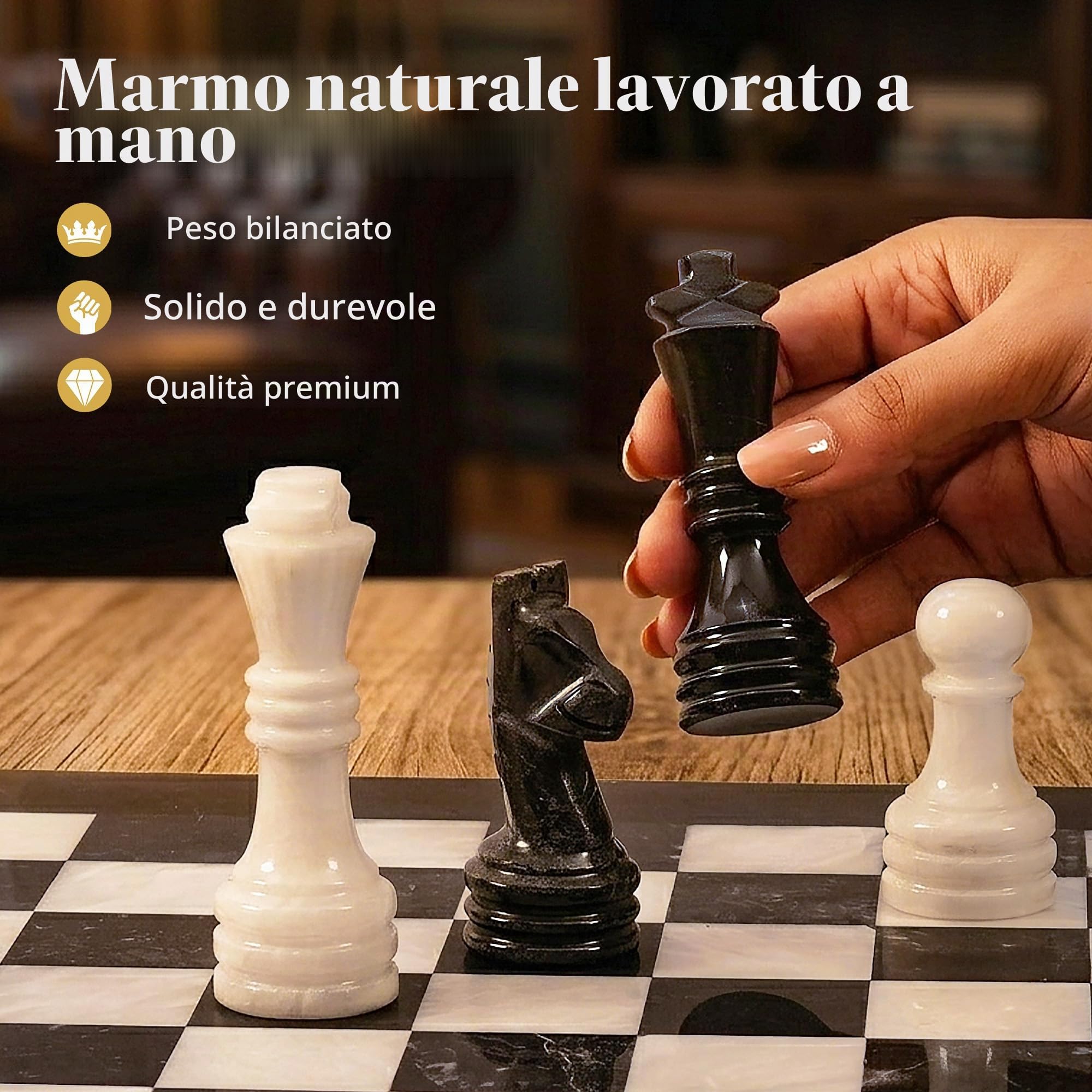 Radicaln Set di scacchi in marmo da 15 pollici fatto a mano in bianco e nero classico gioco da tavolo, giochi da tavolo per famiglie per adulti, scacchiera in marmo di lusso e pezzi di scacchi