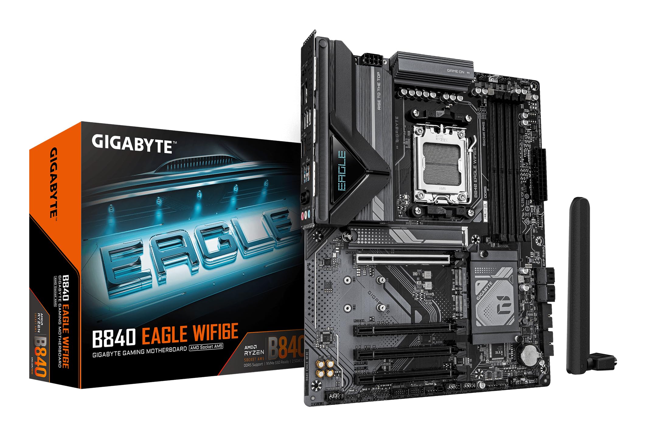 GIGABYTE B840 Eagle WIFI6E Mainboard - AMD Ryzen 9000 Prozessoren, 8+2+2 Phasen VRM, bis zu 8200MHz DDR5(O.C), 2xPCIe 4.0 + 1xPCIe 3.0 M.2, Wi-Fi 6E, 2.5GbE LAN, USB 3.2 Gen 2
