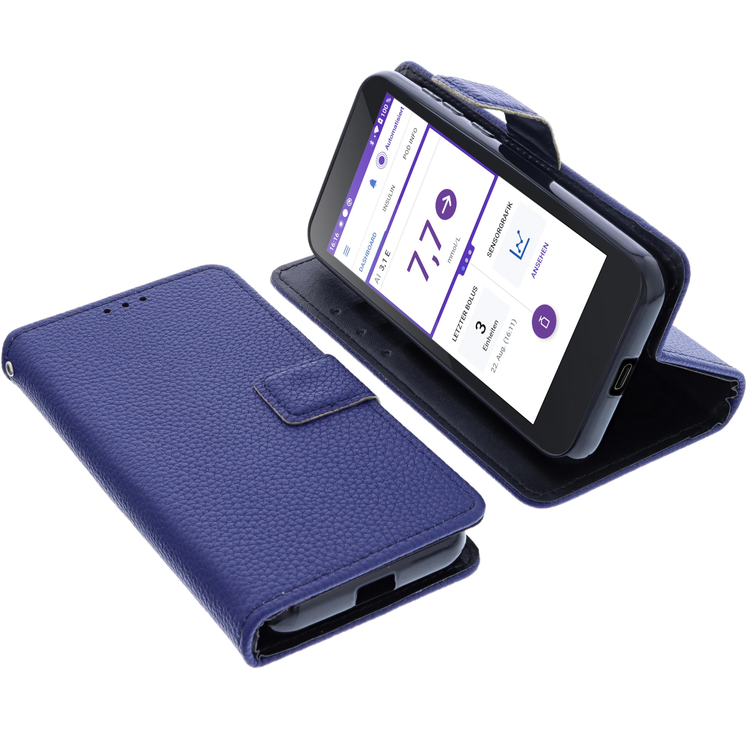 Custodia compatibile con Omnipod 5 PDM controller blu/azzurro con apertura per la fotocamera