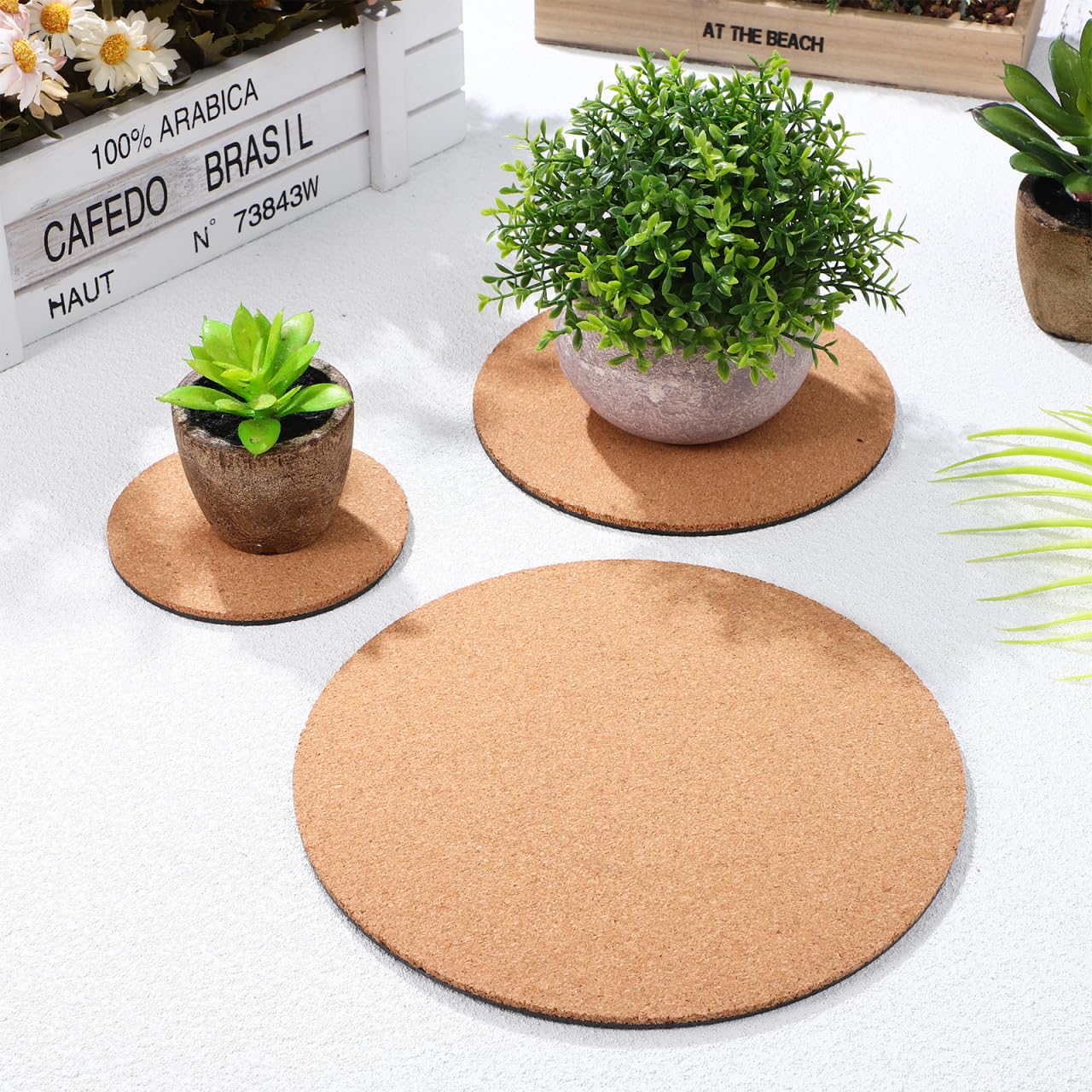 YARNOW Runde Korkuntersetzer Für Blumentöpfe 9Er Set in 3 Größen 4" 6" 8" Rutschfest Pflanzunterlage Für Zimmerpflanzen Und Diy Bastelprojekte