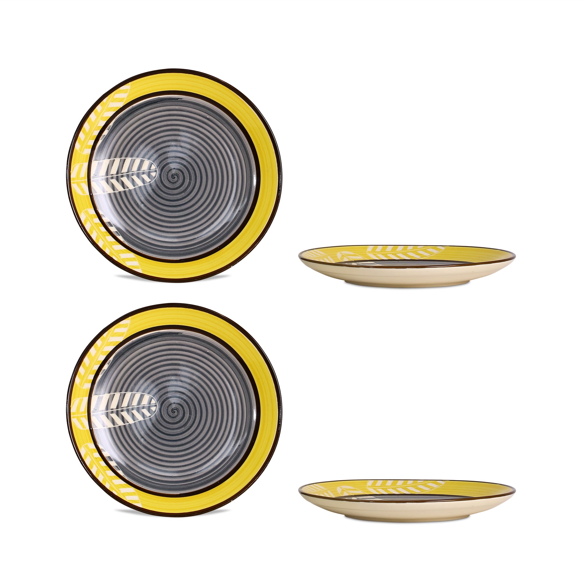 Caffeine Ceramic Handmade Stoneware Yellow Leaf Quarter Plate 7” (Set of 4 Dishwasher & Microwave Safe)