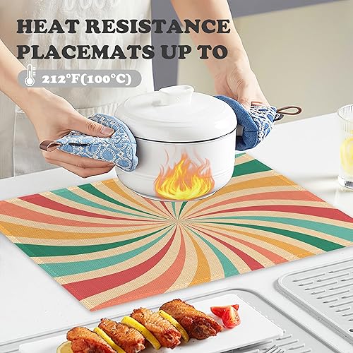 Miniatura 4 de Juego de 6 manteles individuales retro de los años 70, de lino Groovy, resistentes al calor, lavables, para decoración de interiores y exteriores,