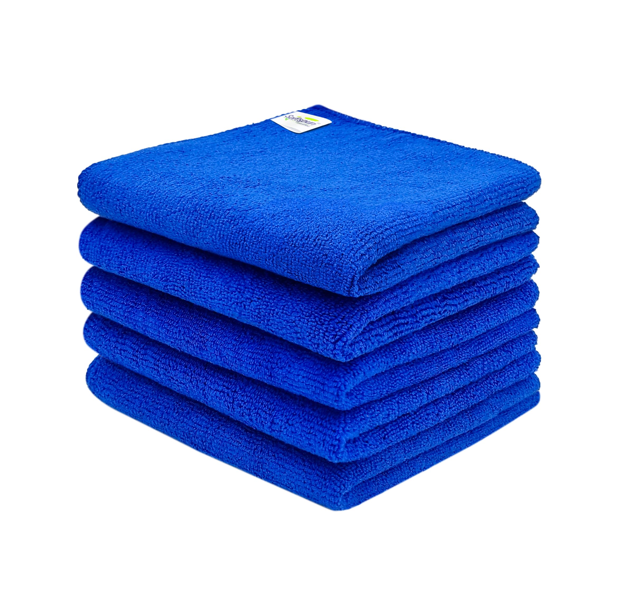 SOFTSPUN Microfiber Cleaning Cloths, 5pcs 30x30cms 340GSM Blue! Highly Absorbent Lint and Streak Free Multi-Purpose Wash Cloth for Kitchen Window Stainless Steel Silverware.