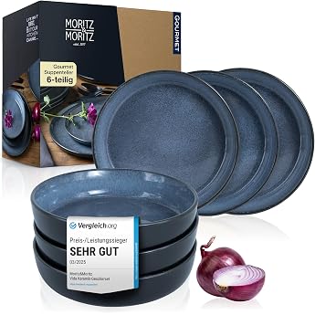Moritz & Moritz Vida Soup Plates Set of 6 Blue Soup Plates for 6 People Porcelain Dishwasher- and Microwave-Safe