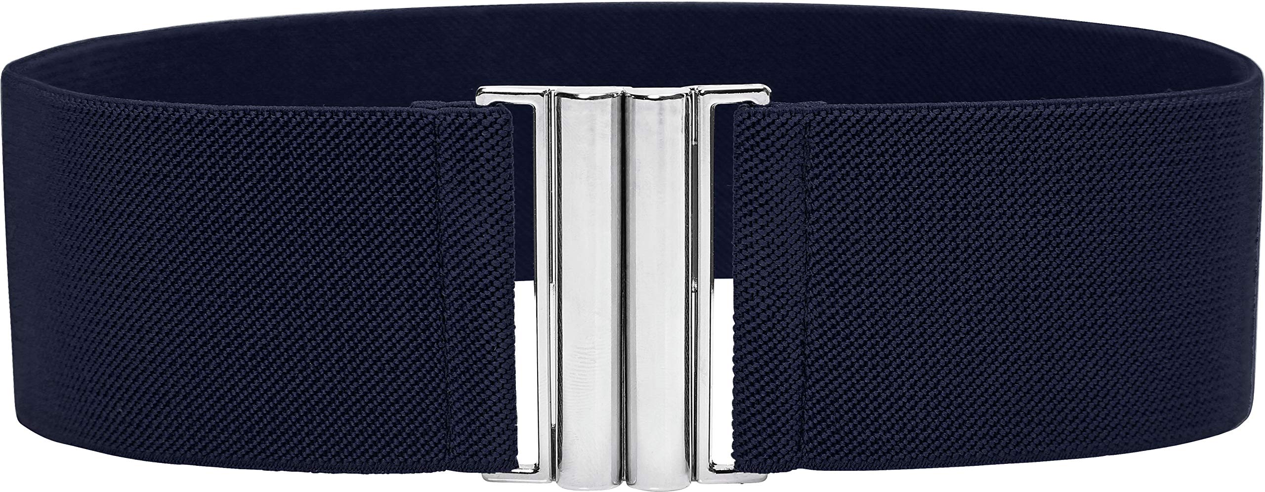 Blackbutterfly Women's Midnight Blue Wide Elastic Waist Cinch Stretch Waistband Retro Vertical Clasp Buckle Belt (, Xxl)