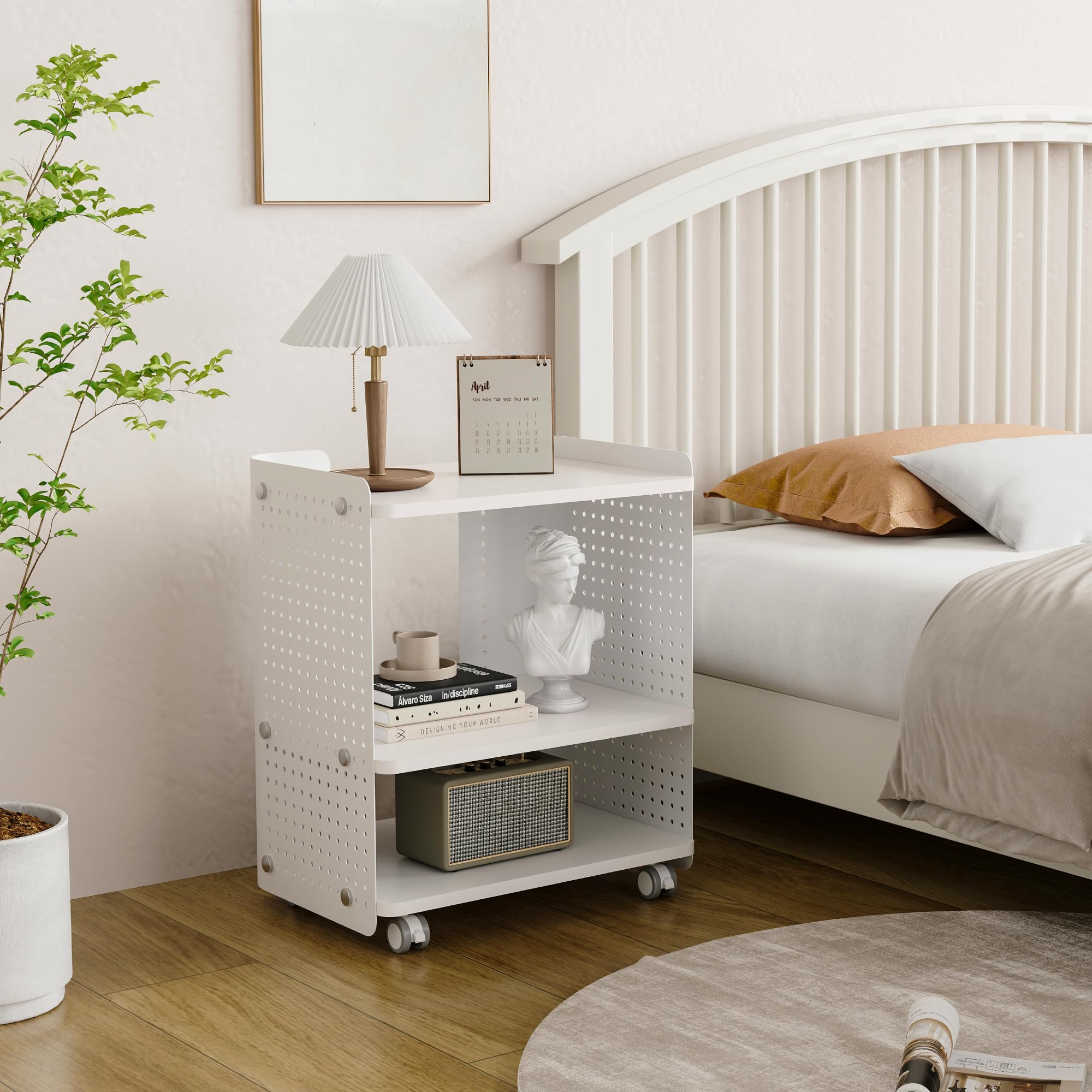 Fenge Support d'Imprimante Mobile, Caisson de Bureau sur roulettes, Meuble pour imprimante, Meuble de Rangement avec 4 Nieavux, Support de Fax, pour Bureau, Chambre, Salon, 45,3x33,5x55,3cm (Blanc)