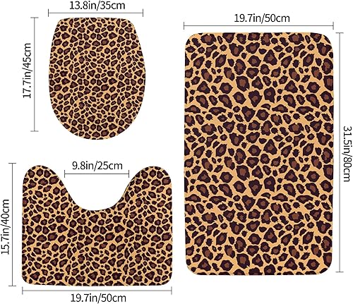 Miniatura 2 de Juego de baño de 3 piezas con estampado de guepardo, alfombra de inodoro en forma de U, alfombra de contorno de leopardo, guepardo fresco