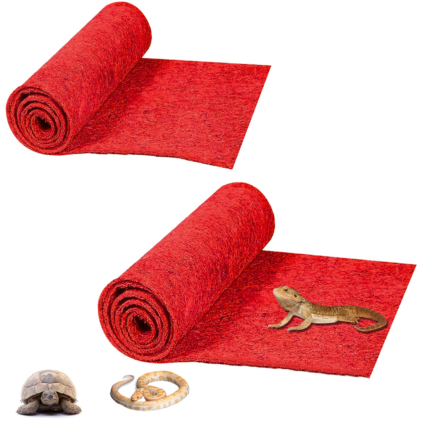 HERCOCCI2 Pack Reptile Carpet, 39’’ x 20’’ Terrarium Bedding Substrate Liner Reptile Cage Mat Tank Accessories for Bearded Dragon Lizard Tortoise Leopard Gecko Snake (Red)
