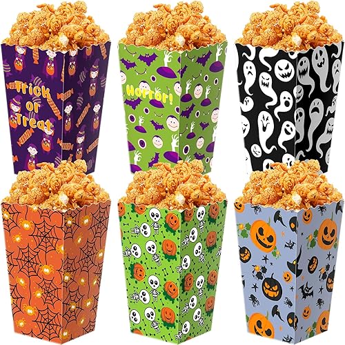 Miniatura 8 de 24 cajas de regalo de palomitas de maíz para fiestas temáticas de Halloween en 6 diseños, caja de golosinas para dulce o truco, contenedor de