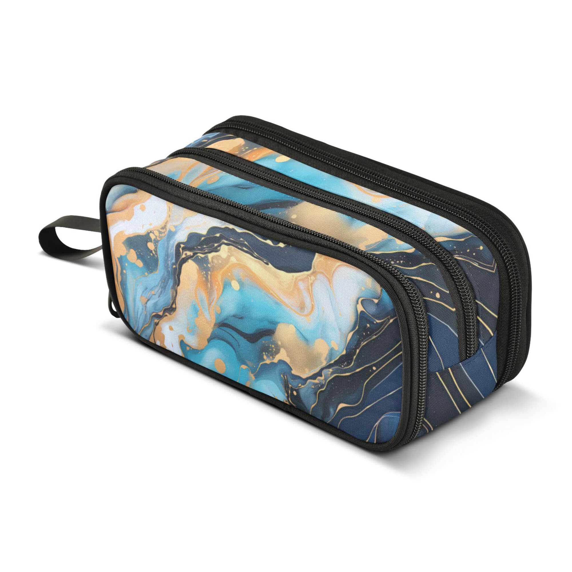 ALAZA Large Pencil Case, Big Capacity Pencil Bag Pen Pouch Holder 3 Compartments,Marble Blue School Office Supplies Stationery Makeup Bag Storage Organizer for Students Girls Boys Women Men