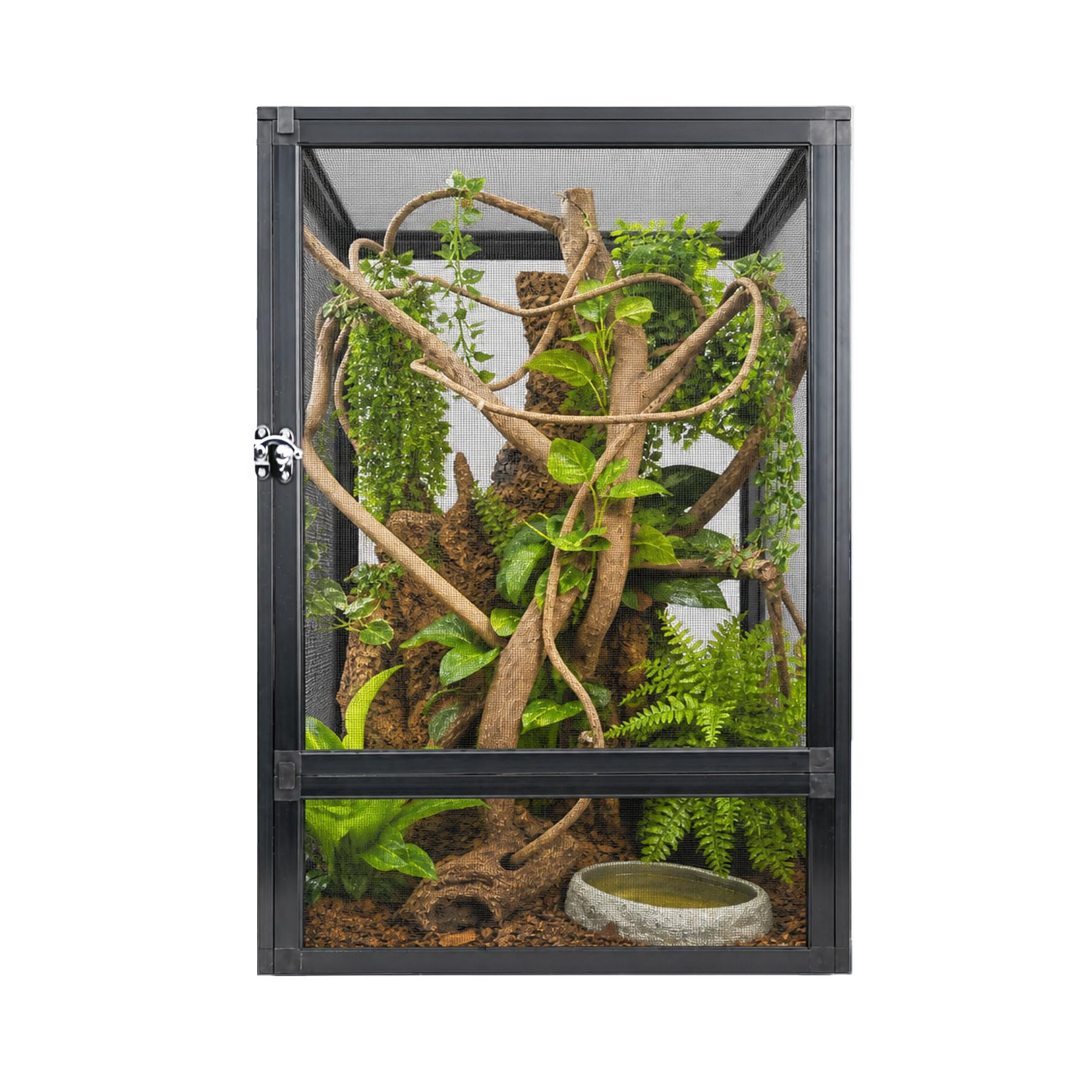 Recinto para reptiles de 13 galones, 19in x13in x13in de alto, tanque de malla vertical para camaleón, geco crestado, geco leopardo, dragón barbudo, rana, mariposa, araña, ventilación