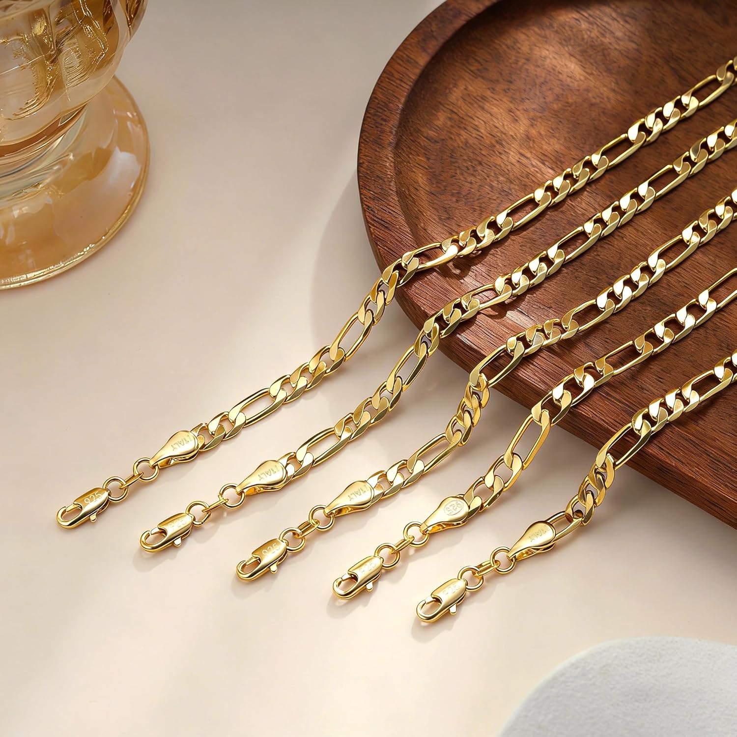 HIMSTORY Gold Chain for Men, 18K Gold Plated 925 Sterling Silver 3.5MM/5MM/7MM Figaro Chain Diamond Cut Gold Necklace Jewelry Gifts for Boyfriend Father Husband