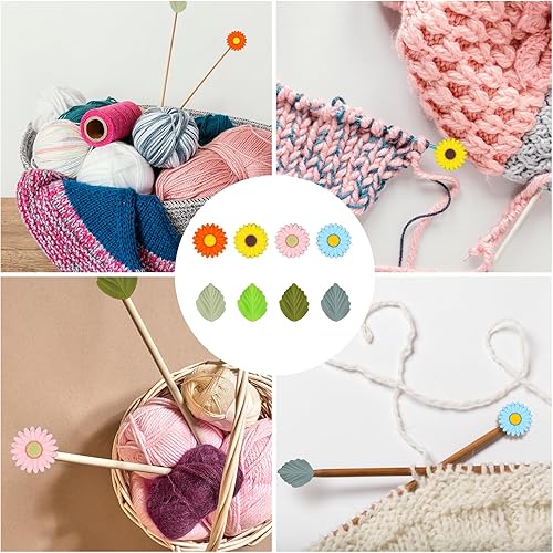 Miniatura 7 de 8 tapones de aguja de tejer de silicona, protector de punta de aguja de flores y hojas, tapas de punta de margarita colorida, cubierta de extremo de