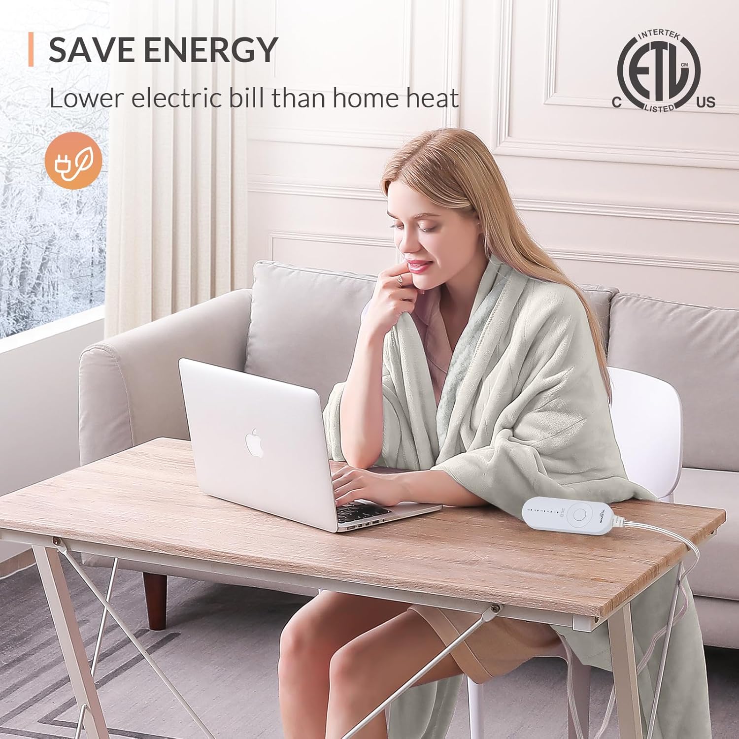 HOMLYNS LuxeHeat Heated Blanket Electric Blanket, Soft Flannel Sherpa Heated Throw, Heating Blanket with 5 Heat Settings, 3 hrs Timer Auto Shut Off (50x60 inches, Cream) - Image 6