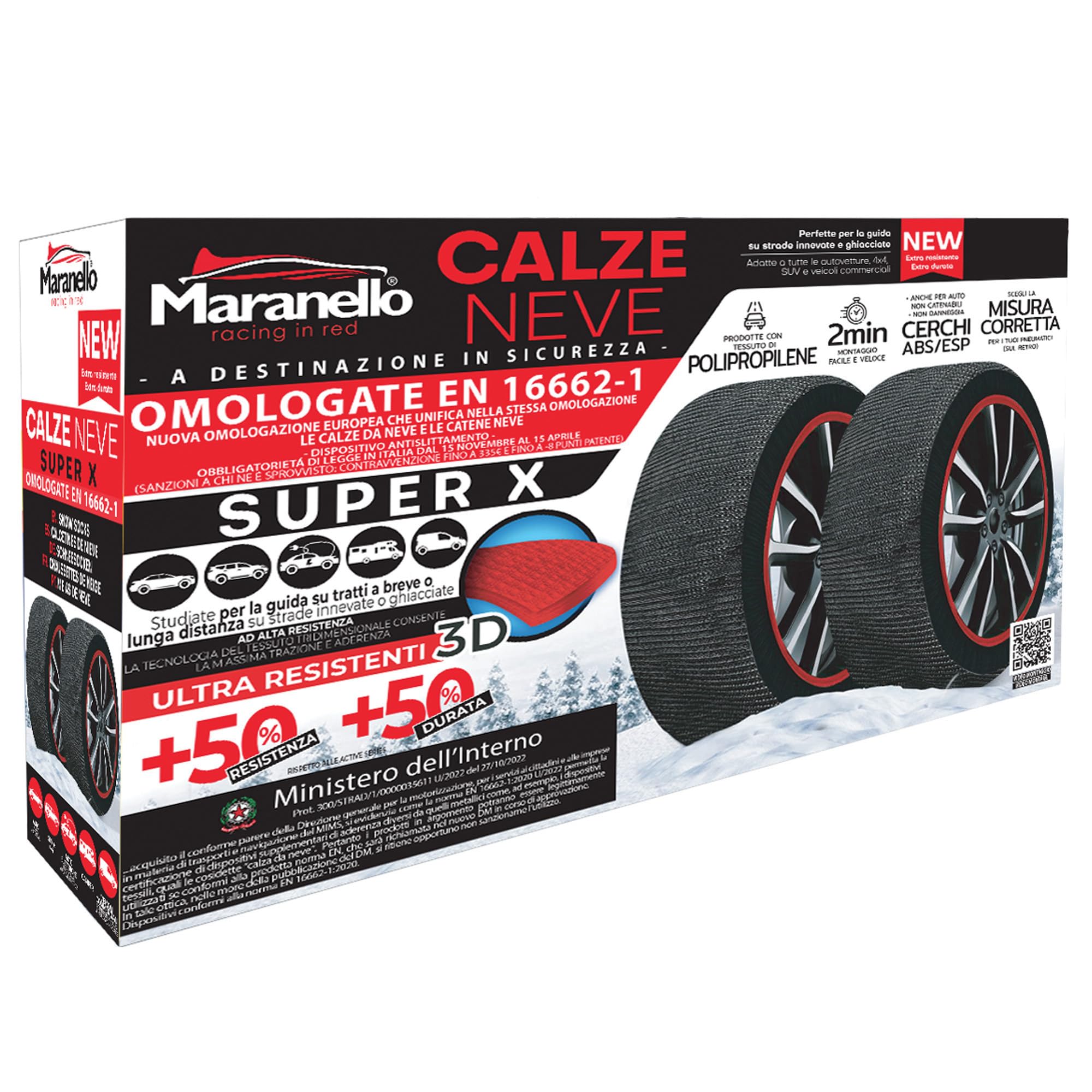 Generico Coppia di Calze da Neve Maranello Super X Omologate EN 16662-1, per Auto, SUV, 4x4, Camper/Caravan, Veicoli Commerciali. Extra Resistenti con Tecnologia di Tessuto 3D (L)