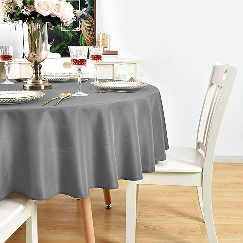 Miniatura 5 de Mantel redondo gris impermeable, resistente a las manchas, sin arrugas, mantel de poliéster gris, lavable, lavable, para fiestas, banquetes, bodas,
