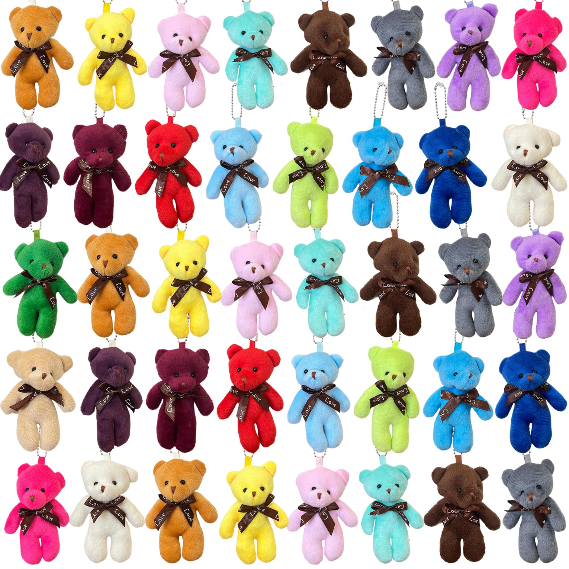 Nuiorfty Mini Teddy Bears, 48PCS 4.7x2.8 inch Plush Small Teddy Bear, Colorful Mini Stuffed Animals for DIY Keychain Bag Crafts Birthday Graduation Party
