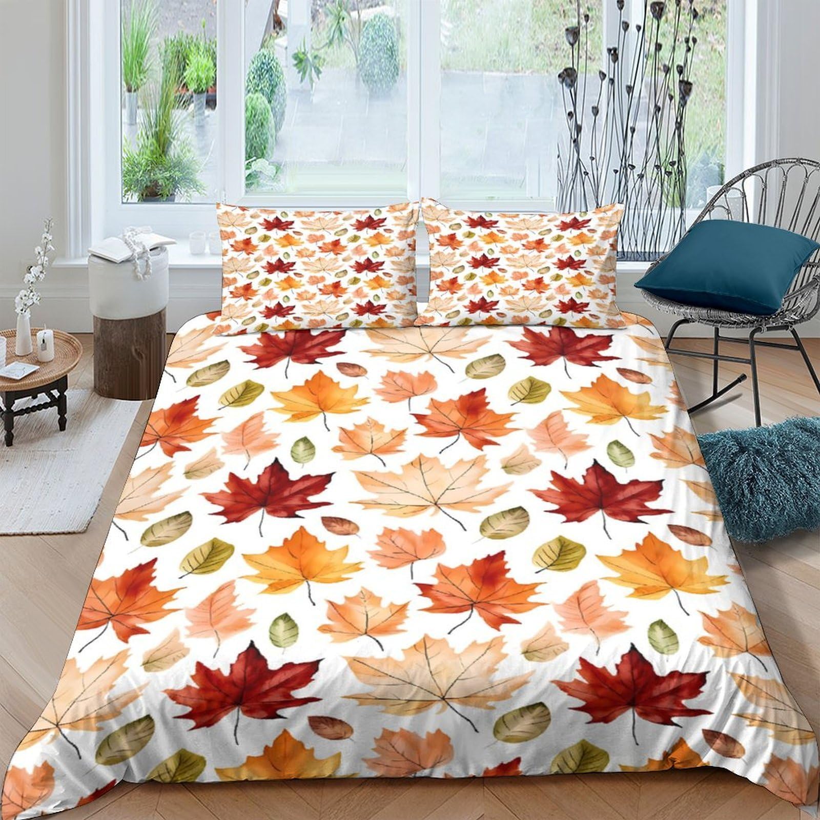 Ctjqhvkz Style-6 3D Printed Autumn Maple Leaves Fitted Sheet Microfiber Bed Cover For Bedroom Guest Room Decor Mattress Protection Single（135X200cm）