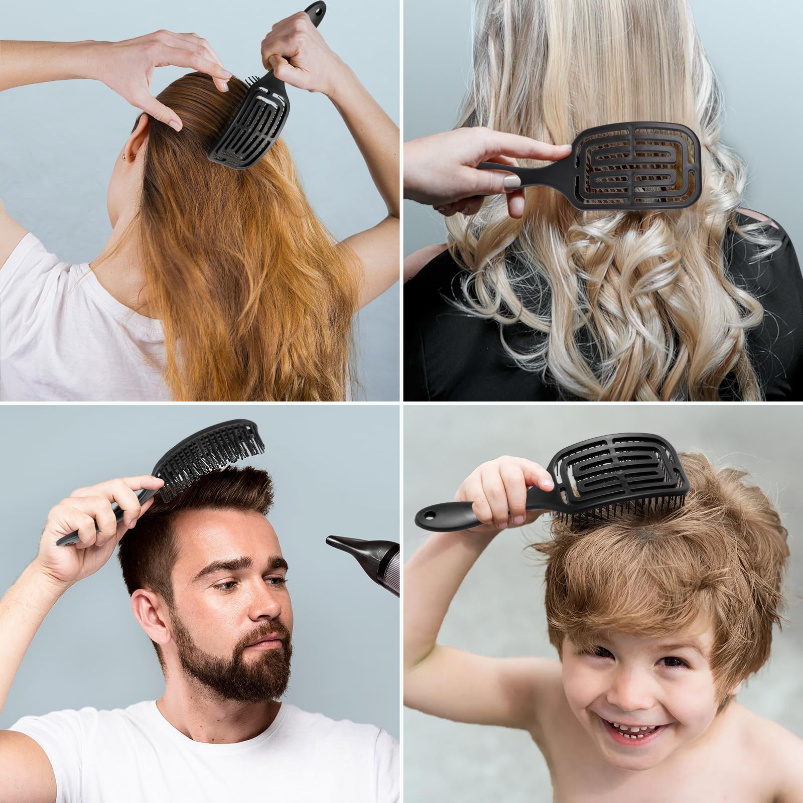 Brencco Cepillo Pelo Antirotura, Cepillo Pelo Rizado, Peine Antitirones para el Cabello Profesional Curvo Ventilado, Reducir el Encrespamiento y la Rotura (Negro)